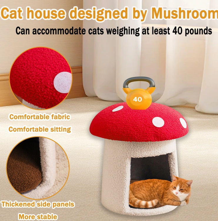 Large Red Umbrella Mushroom Cat Bed
