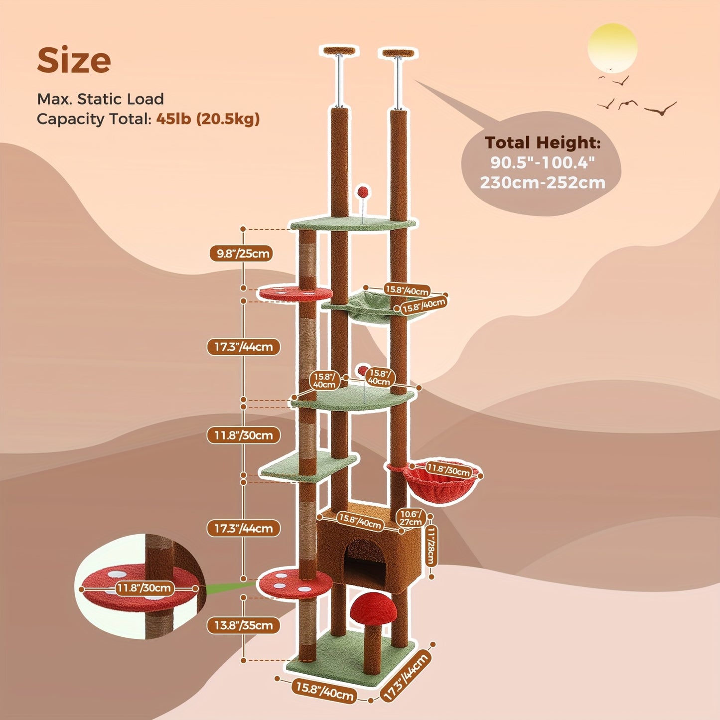 3 Hammocks Floor to Ceiling Cat Tree