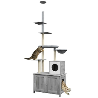 2 In 1 Floor To Ceiling Cat Tower Litter Box Furniture With Condo