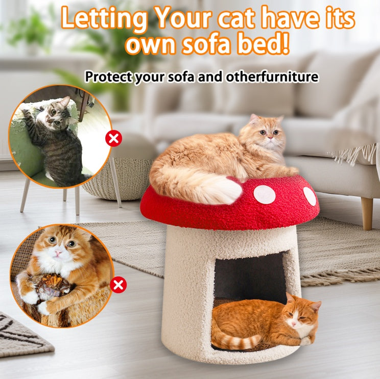 Large Red Umbrella Mushroom Cat Bed