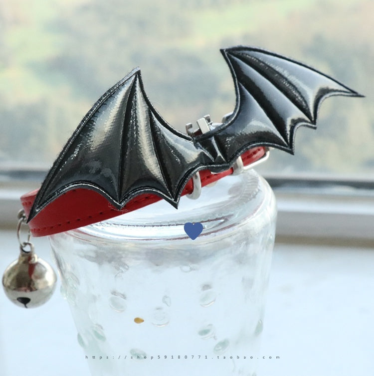 Little Devil Wings Bell Leather Collar