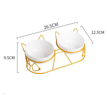 Cute Cat Tall Ceramic Double Bowl Set