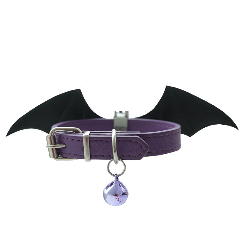 Little Devil Wings Bell Leather Collar