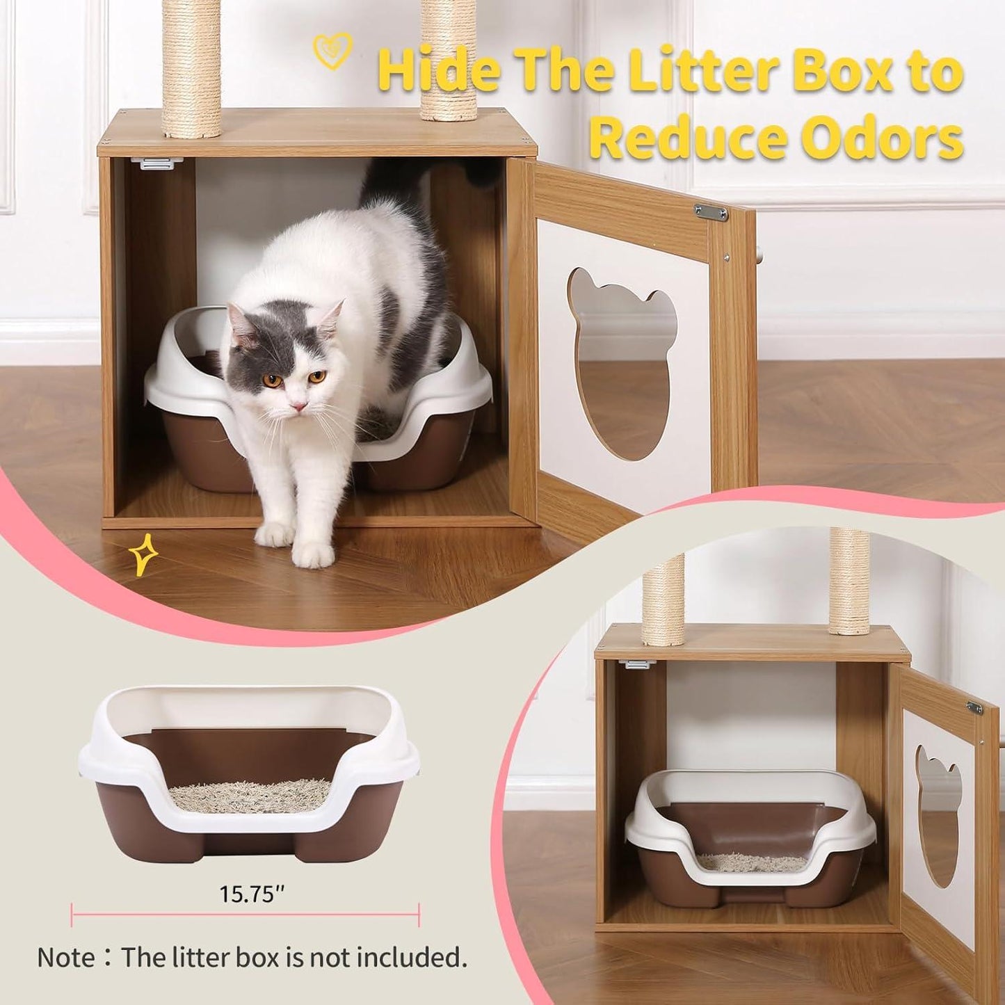 Solid Wood Cat Tree And Tower With Litter Box