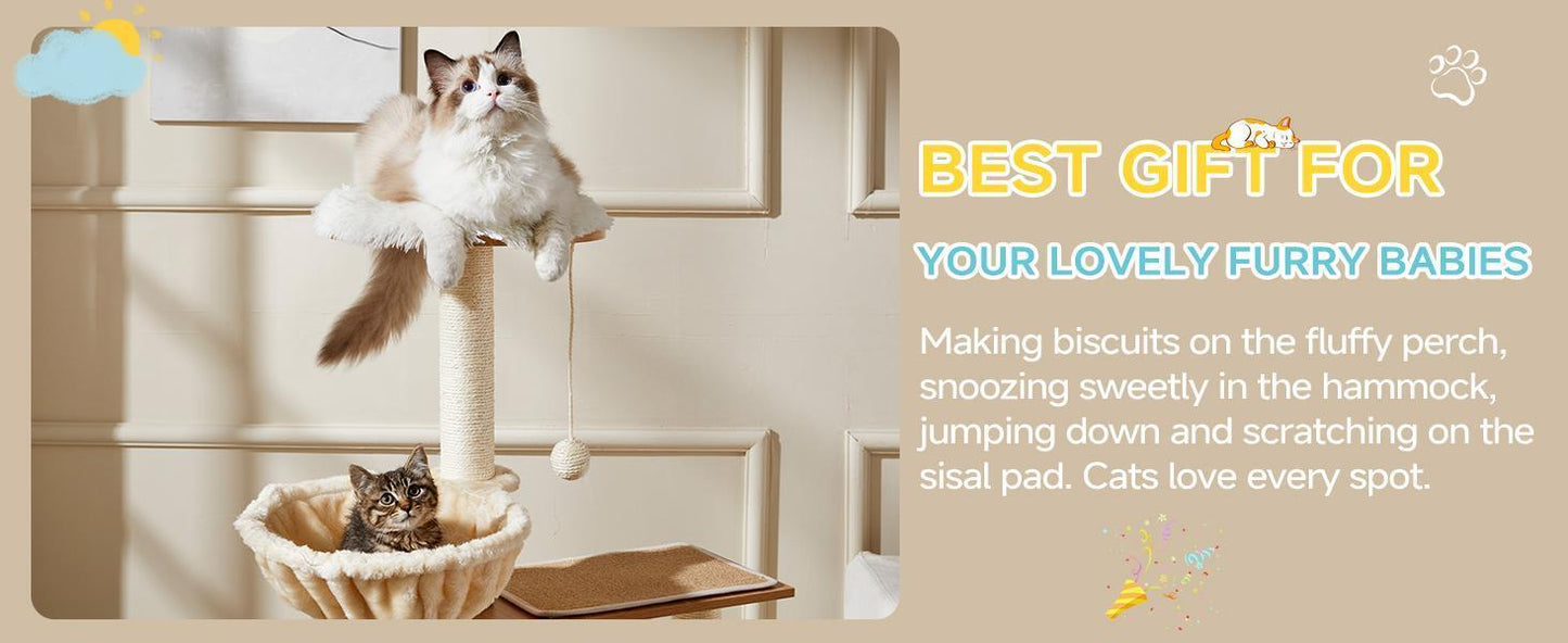 Solid Wood Cat Tree And Tower With Litter Box