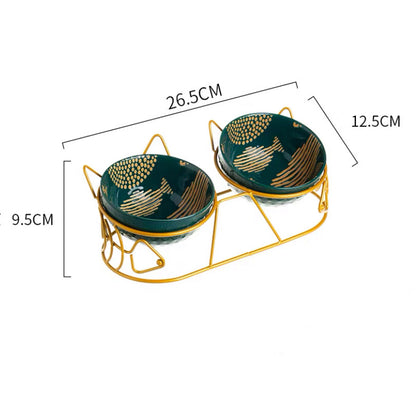 Cute Cat Tall Ceramic Double Bowl Set