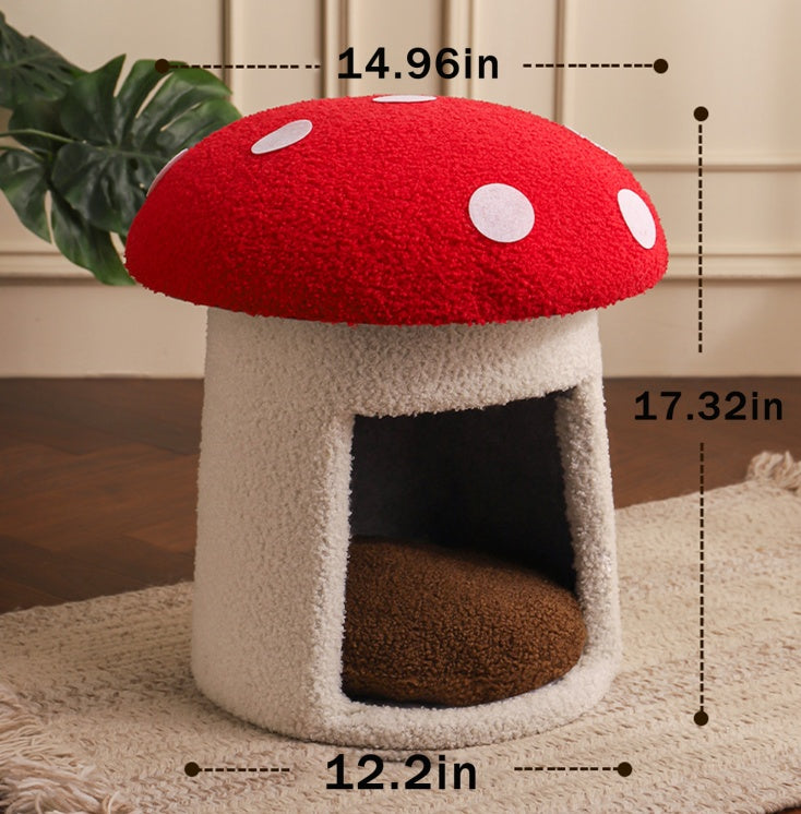 Large Red Umbrella Mushroom Cat Bed