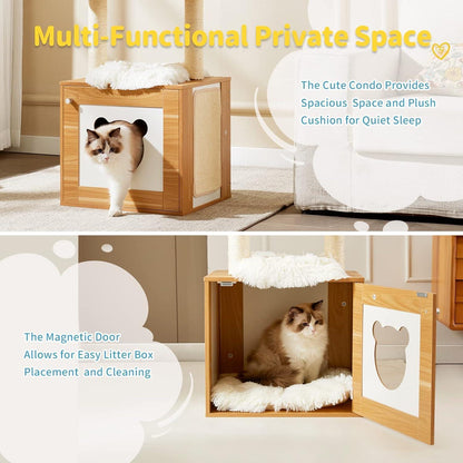 Solid Wood Cat Tree And Tower With Litter Box