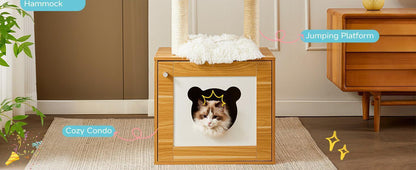 Solid Wood Cat Tree And Tower With Litter Box