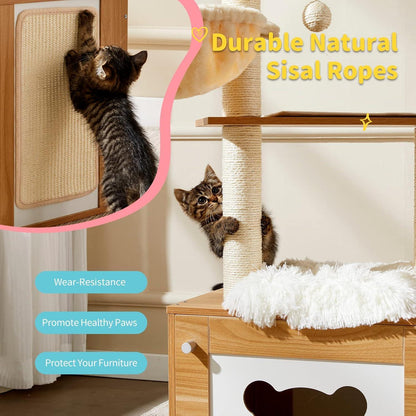 Solid Wood Cat Tree And Tower With Litter Box
