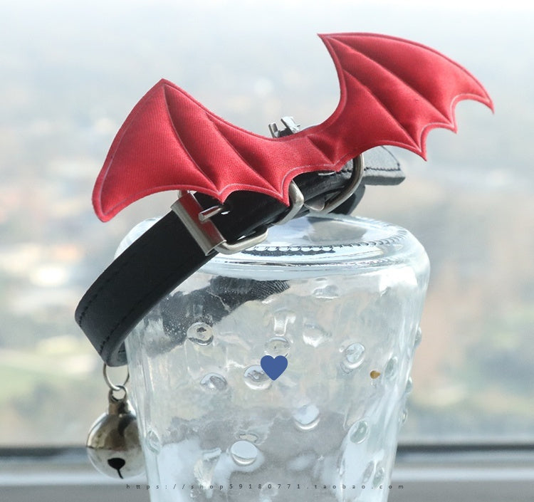 Little Devil Wings Bell Leather Collar