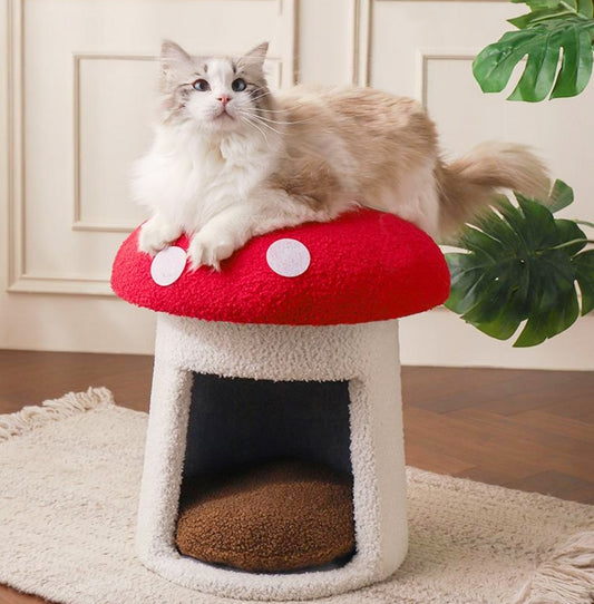Large Red Umbrella Mushroom Cat Bed