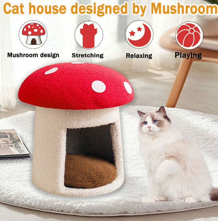 Large Red Umbrella Mushroom Cat Bed