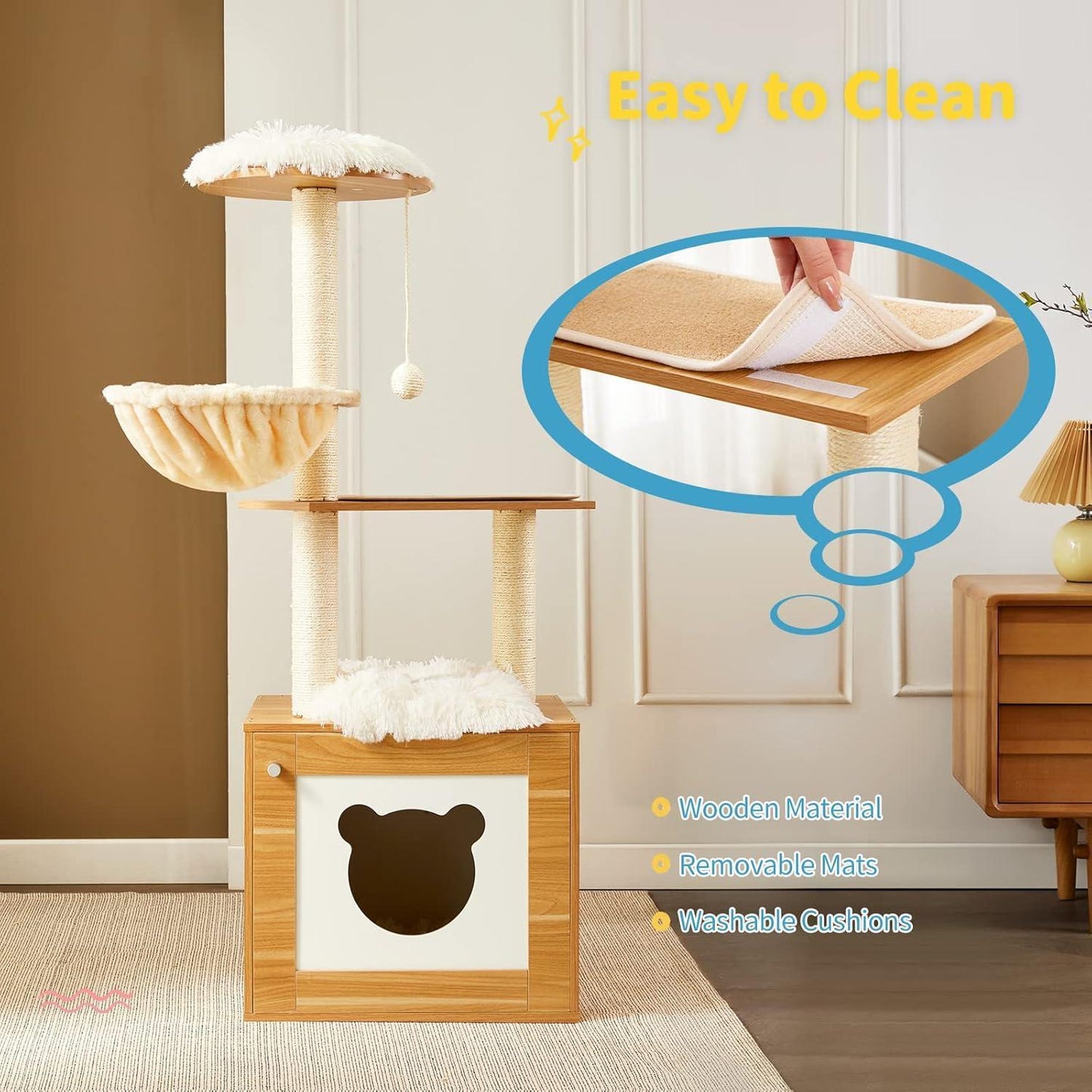 Solid Wood Cat Tree And Tower With Litter Box