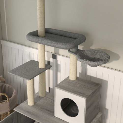 2 In 1 Floor To Ceiling Cat Tower Litter Box Furniture With Condo